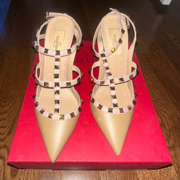 Valentino Shoes - Valentino Tan Rockstud Heels